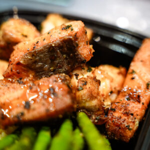 Sticky Salmon Bites with Mash and Broccoli